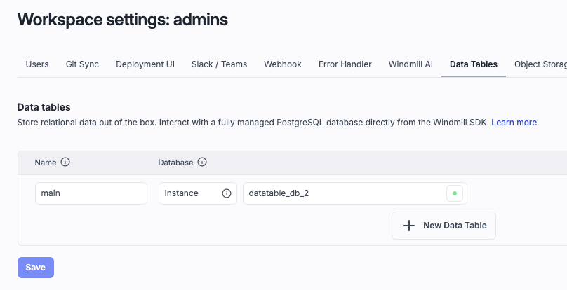 Data Table settings Data Table settings